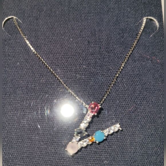 925 silver plating stone and diamond V necklace - Picture 2 of 4